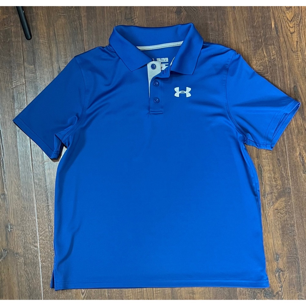 Under Armour Kids HeatGear Polo Shirt Royal Blue Loose Fit Short Sleeve YXL